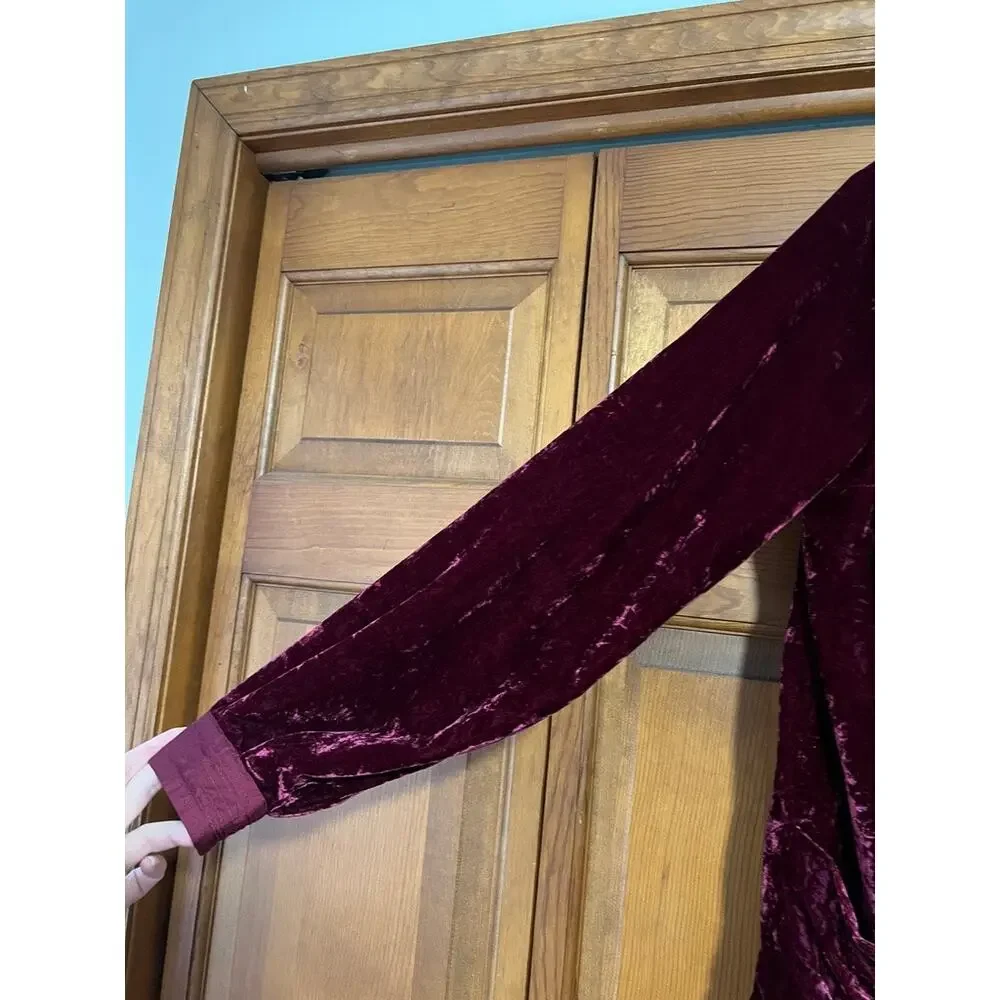 Free People Women's Choose Me Velvet Mini Dress Burgundy Babydoll Boho Size M